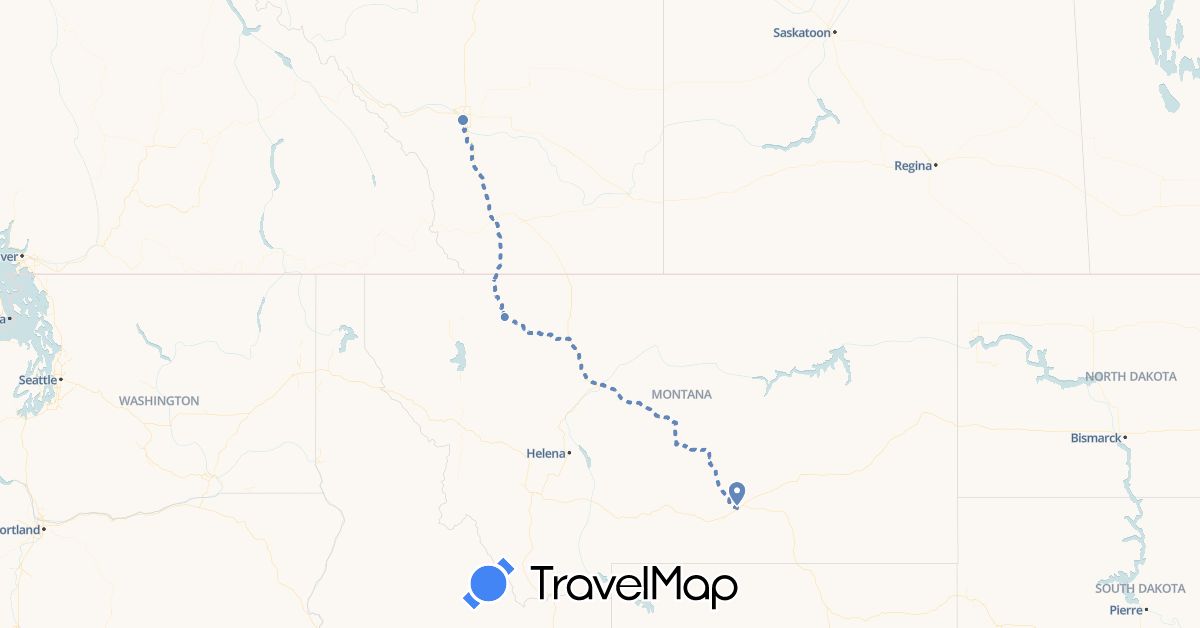 TravelMap itinerary: cycling in Canada, United States (North America)